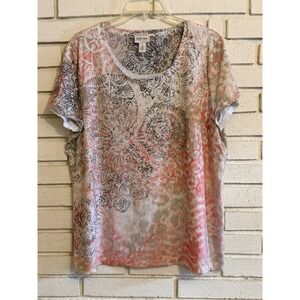 Chico's 3 Zenergy T-Shirt Womens Size XL Peach Embellished Sparkle Short Sleeve